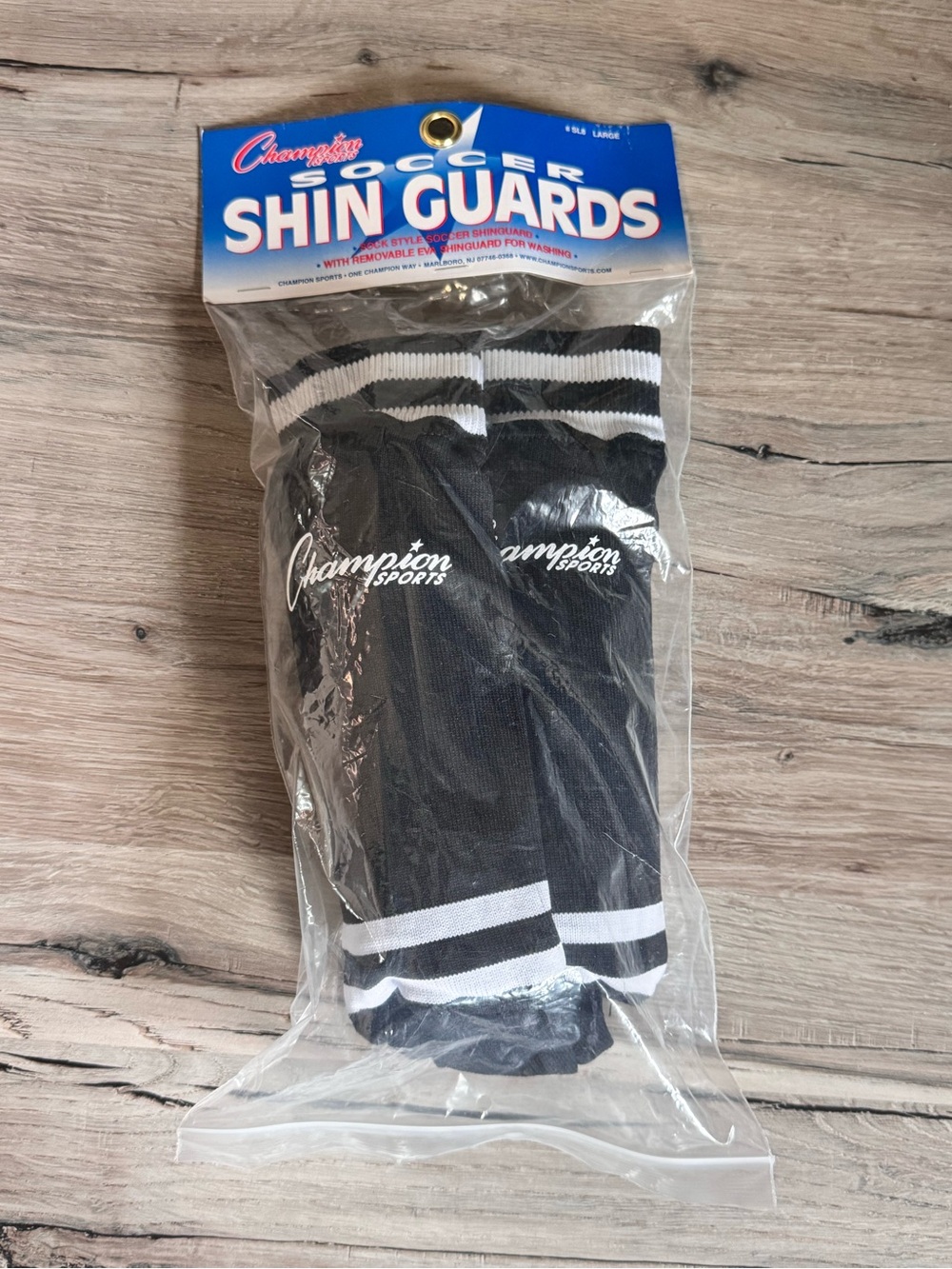 Champion Black and White Soccer Shin Guards (Sock Style)